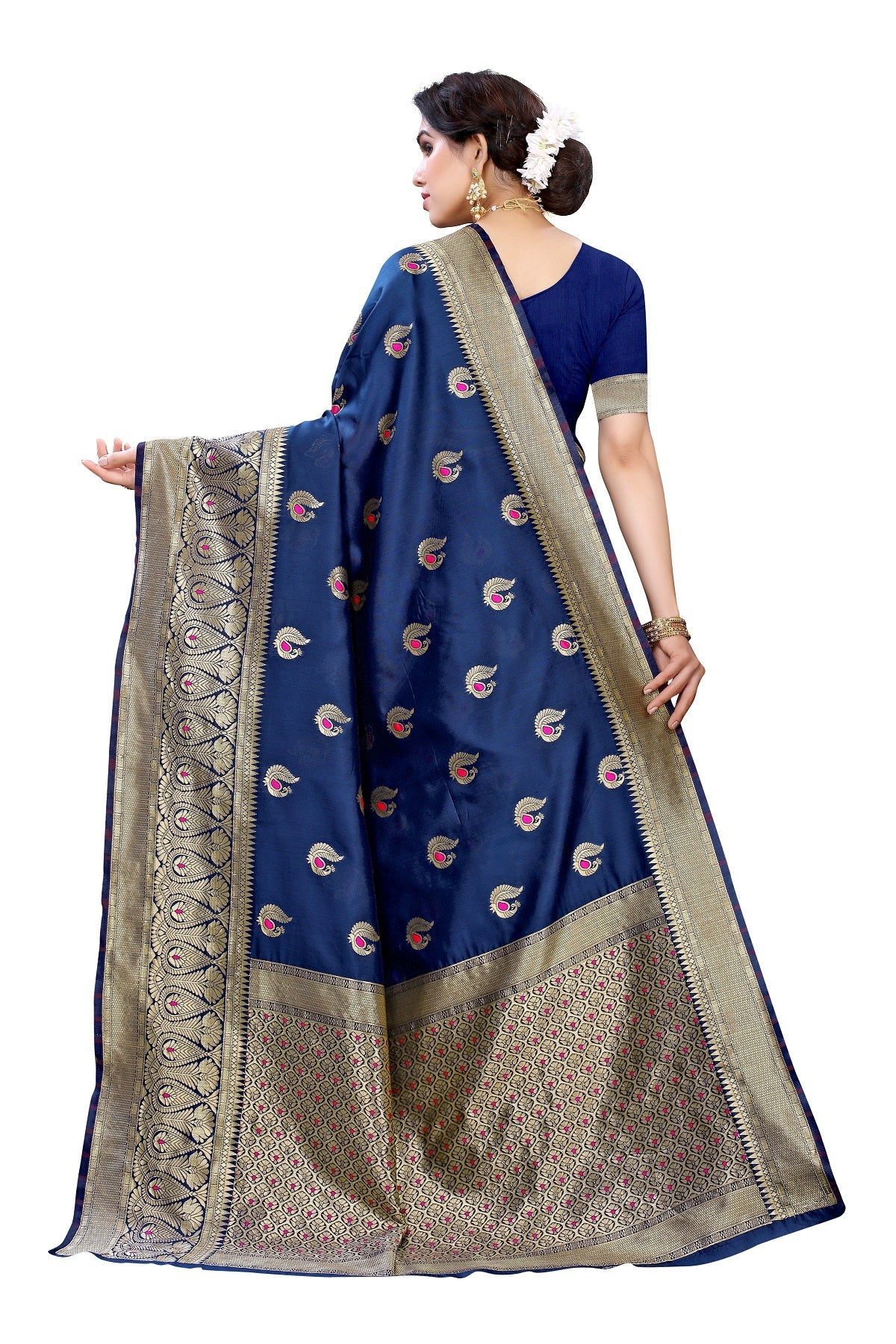 Vamika Blue Weaving Banarasi Jacquard Saree | Swadesiicart