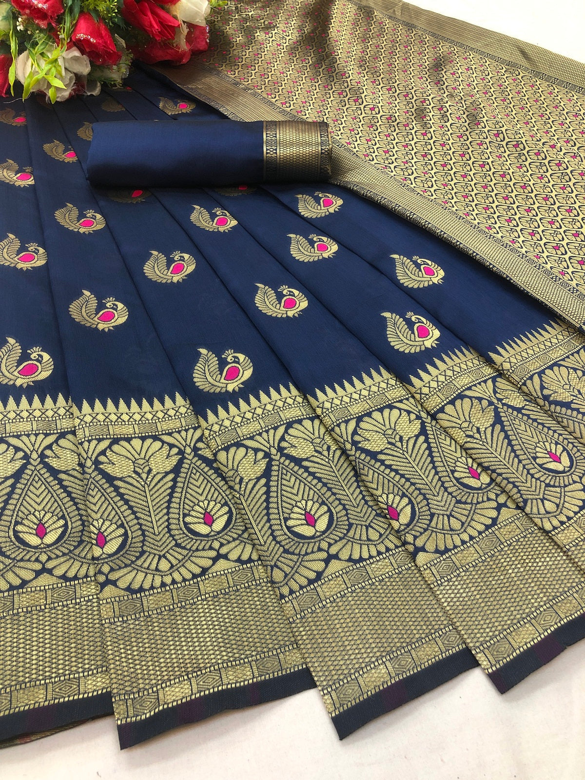 Vamika Blue Weaving Banarasi Jacquard Saree | Swadesiicart
