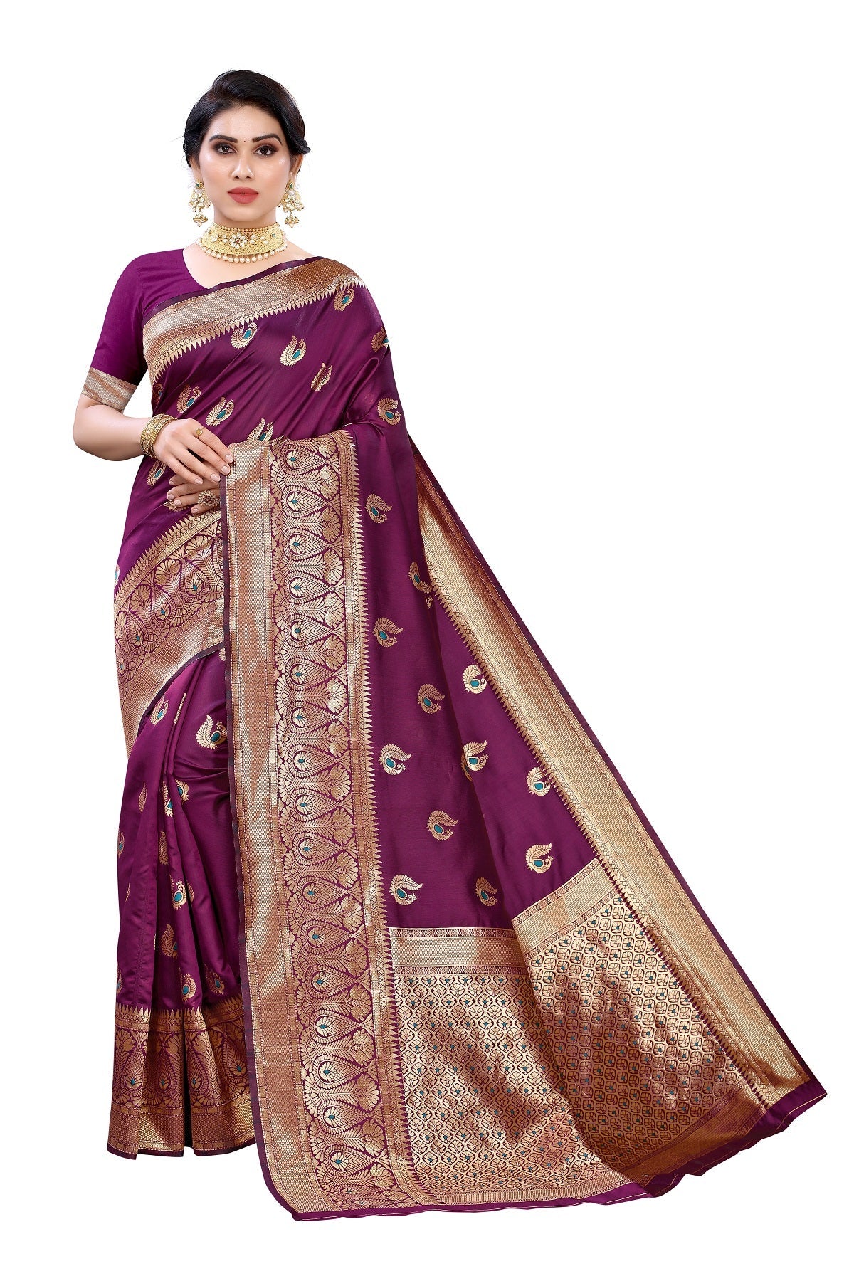Vamika Purple Weaving Banarasi Jacquard Saree | Swadesiicart