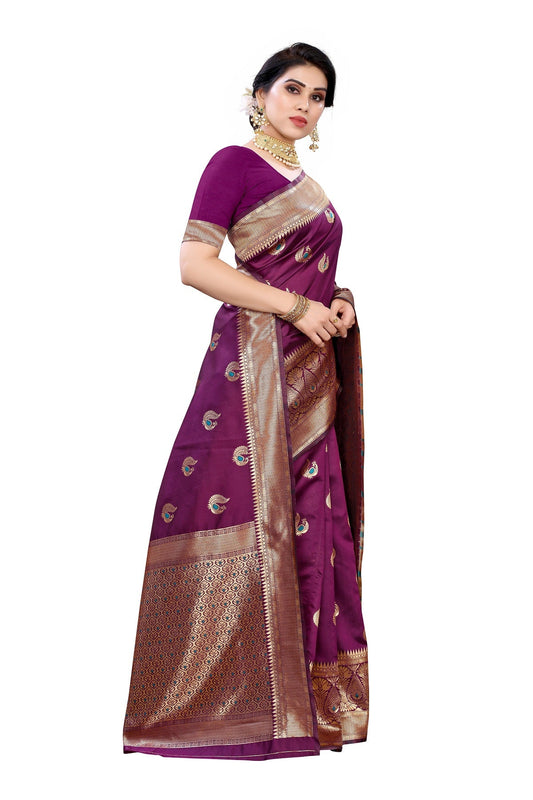 Vamika Purple Weaving Banarasi Jacquard Saree | Swadesiicart
