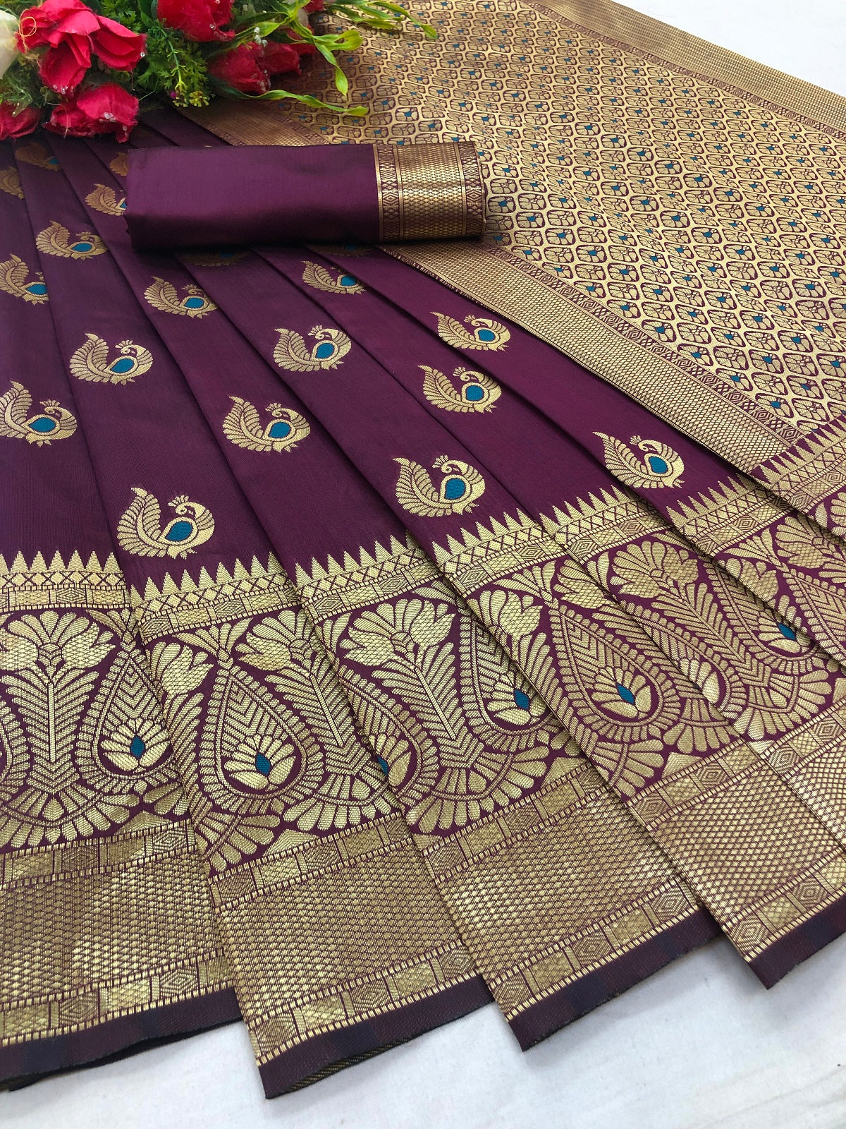 Vamika Purple Weaving Banarasi Jacquard Saree | Swadesiicart