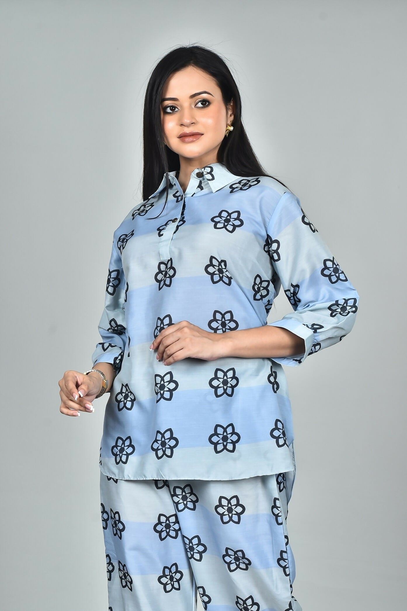 Morchari Digital Print Semi Muslin Co-Ord Set Top & Trouser-Multicolor - Swadesiicart