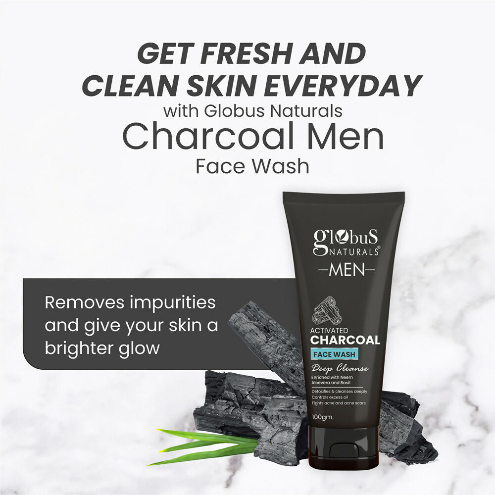 Globus Naturals Anti Pollution & Anti Acne Charcoal Face Wash For Men | Swadesiicart