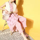 Ahalyaa Women Rose Colour Organza Digital Printed Kurta Pant Set | Swadesiicart