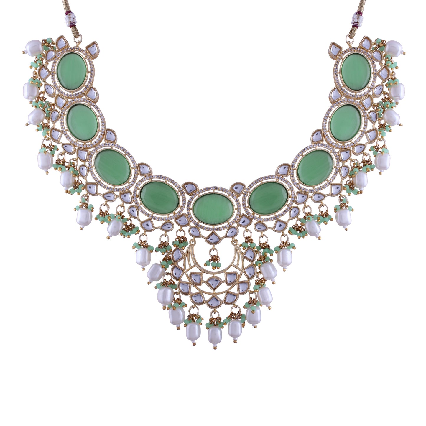 Noor Mint Polki Kundan Neckpiece - Wahe Jewels - Swadesiicart