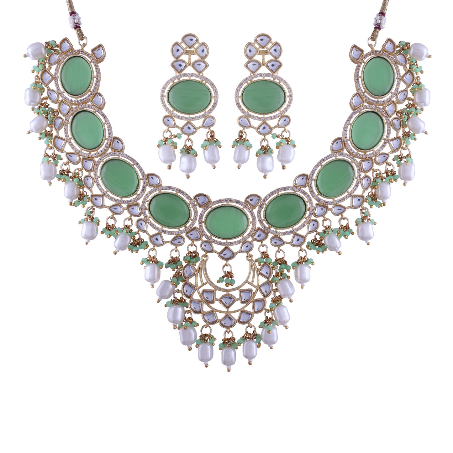 Noor Mint Polki Kundan Neckpiece - Wahe Jewels - Swadesiicart