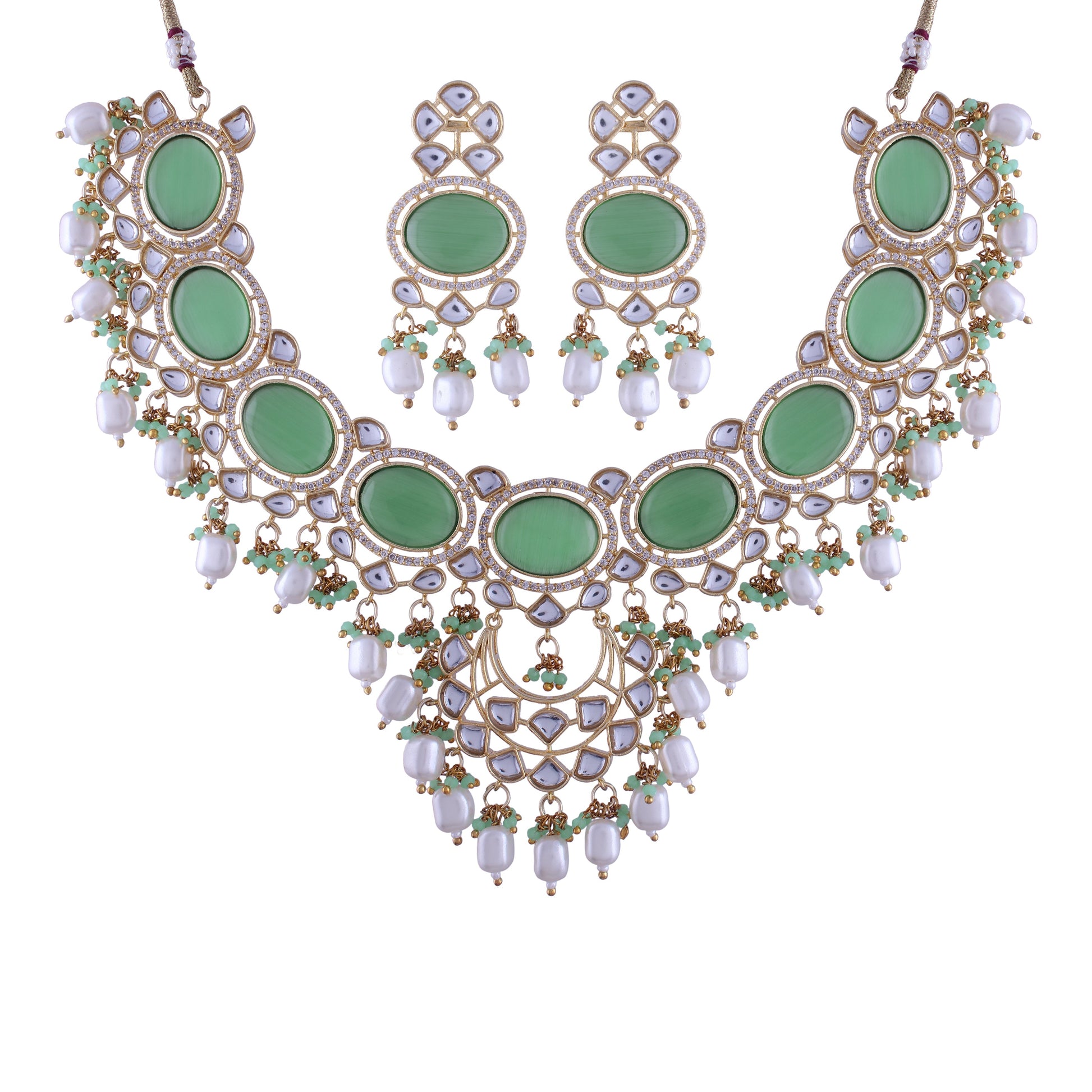 Noor Mint Polki Kundan Neckpiece - Wahe Jewels - Swadesiicart