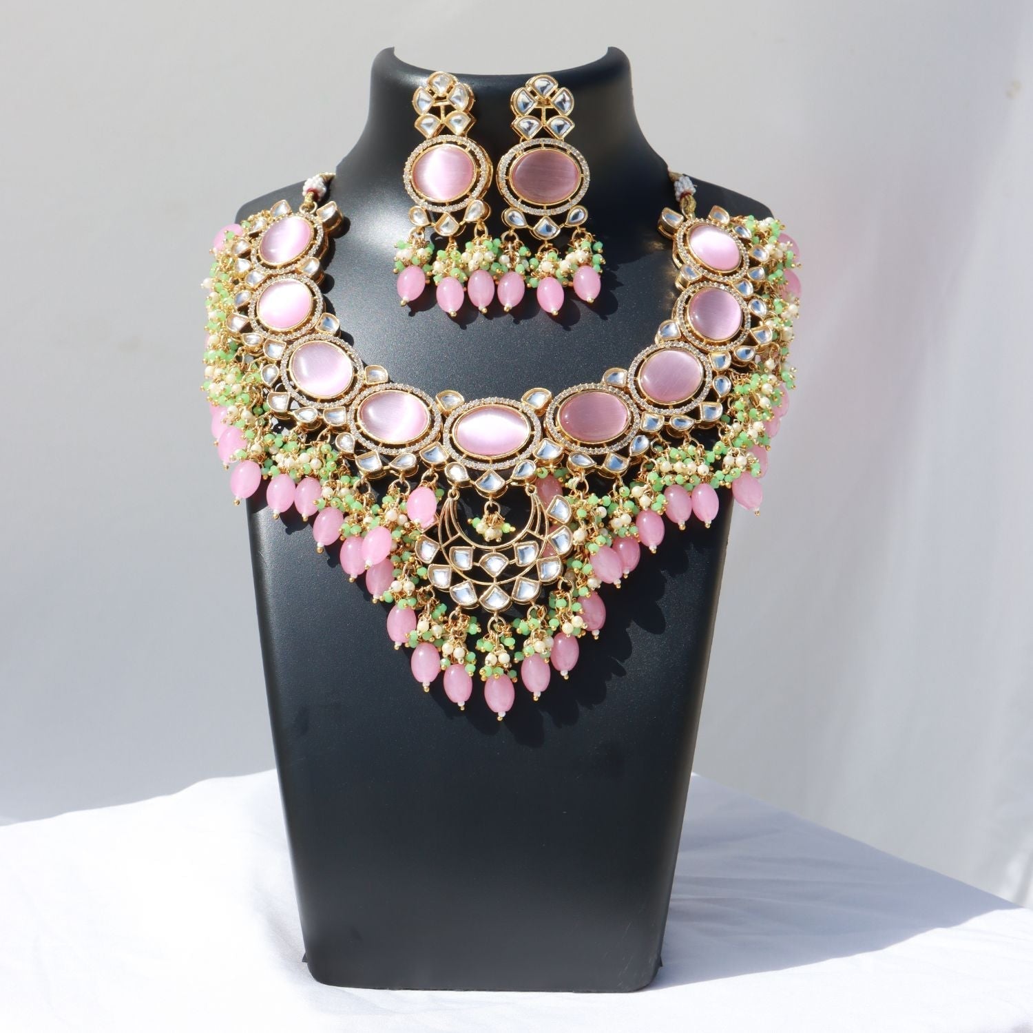 Noor Pink Polki Kundan Neckpiece - Wahe Jewels - Swadesiicart