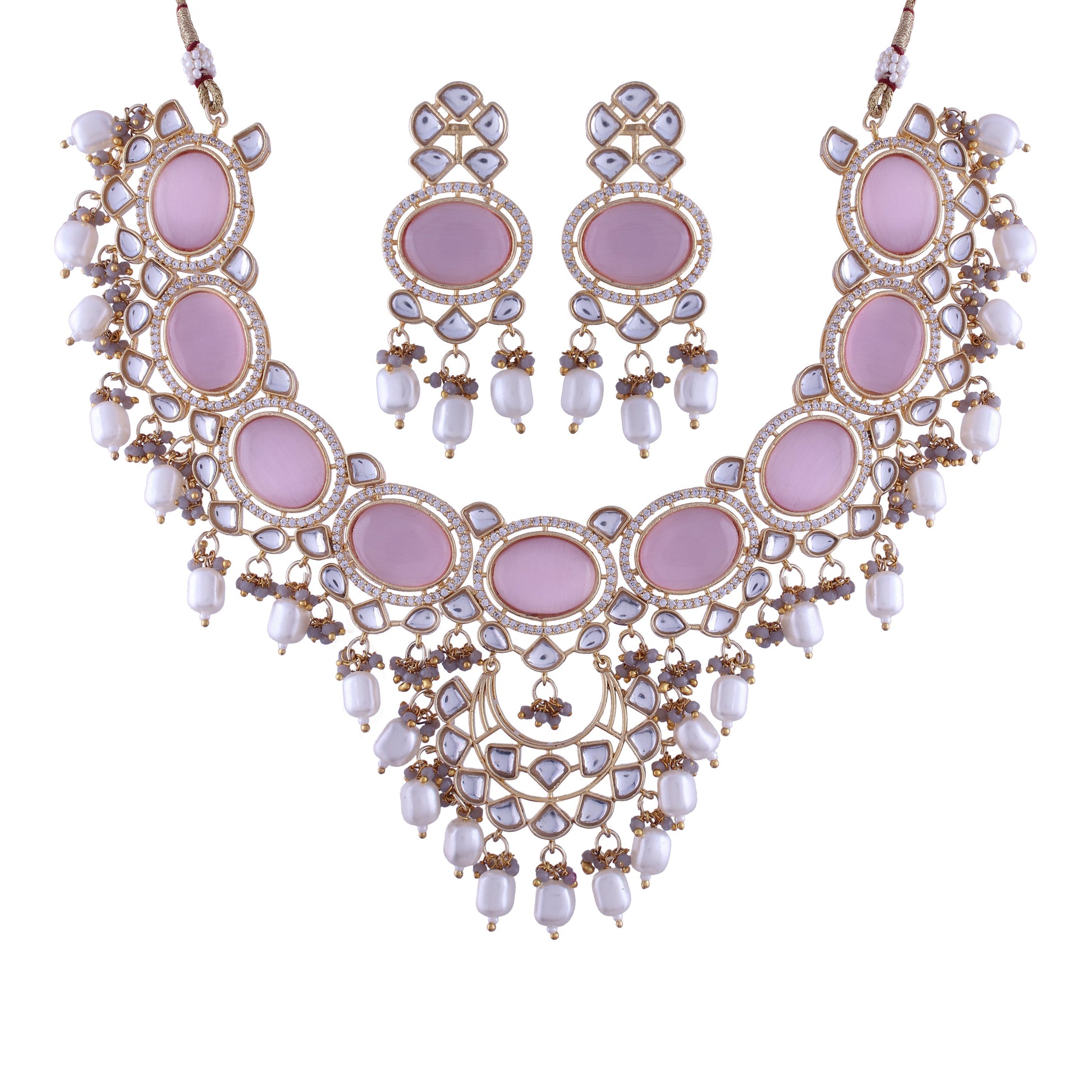 Noor Pink Polki Kundan Neckpiece - Wahe Jewels - Swadesiicart