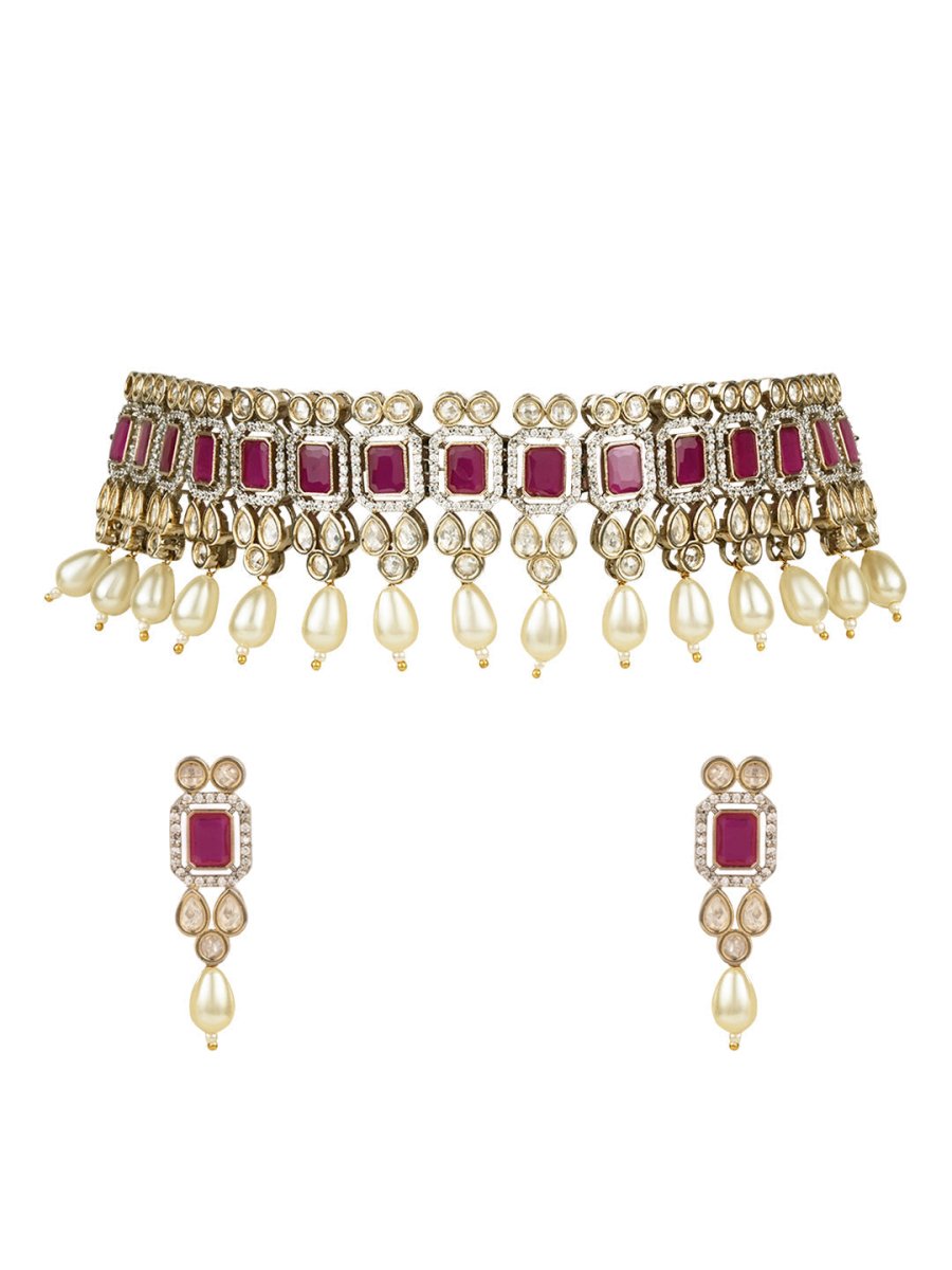 Advisha Polki Kundan Neckpiece - Wahe Jewels - Swadesiicart