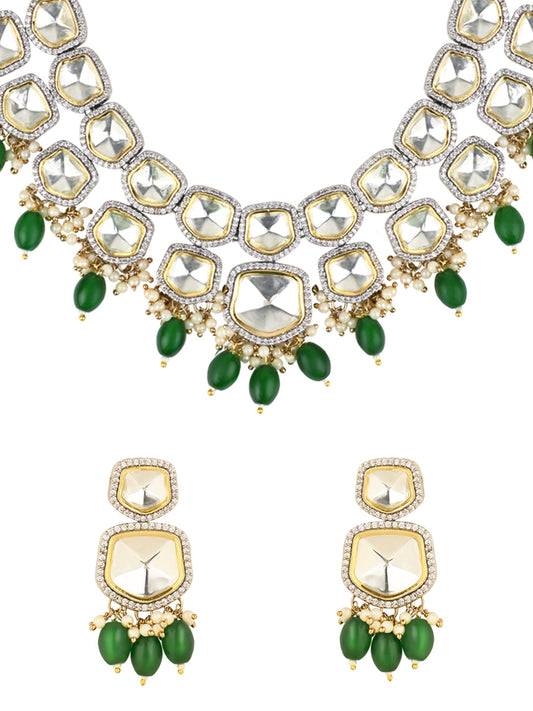 Taapsee Green Polki Kundan Neckpiece - Wahe Jewels - Swadesiicart