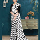 Black Japan Satin Stripe Printed Saree With Unstitched Blouse Piece - Laavanya