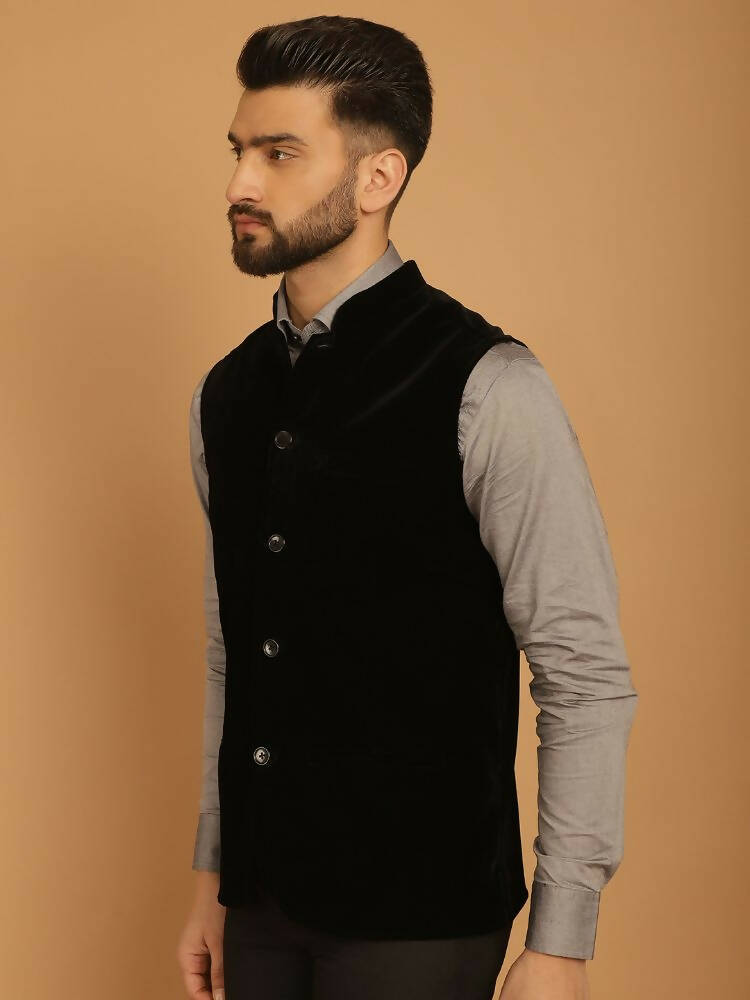 Even Apparels Nehru Jacket With Welt Pockets - Black | Swadesiicart