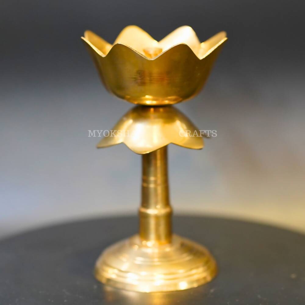 Brass Lotus Diya With Stand - Swadesiicart