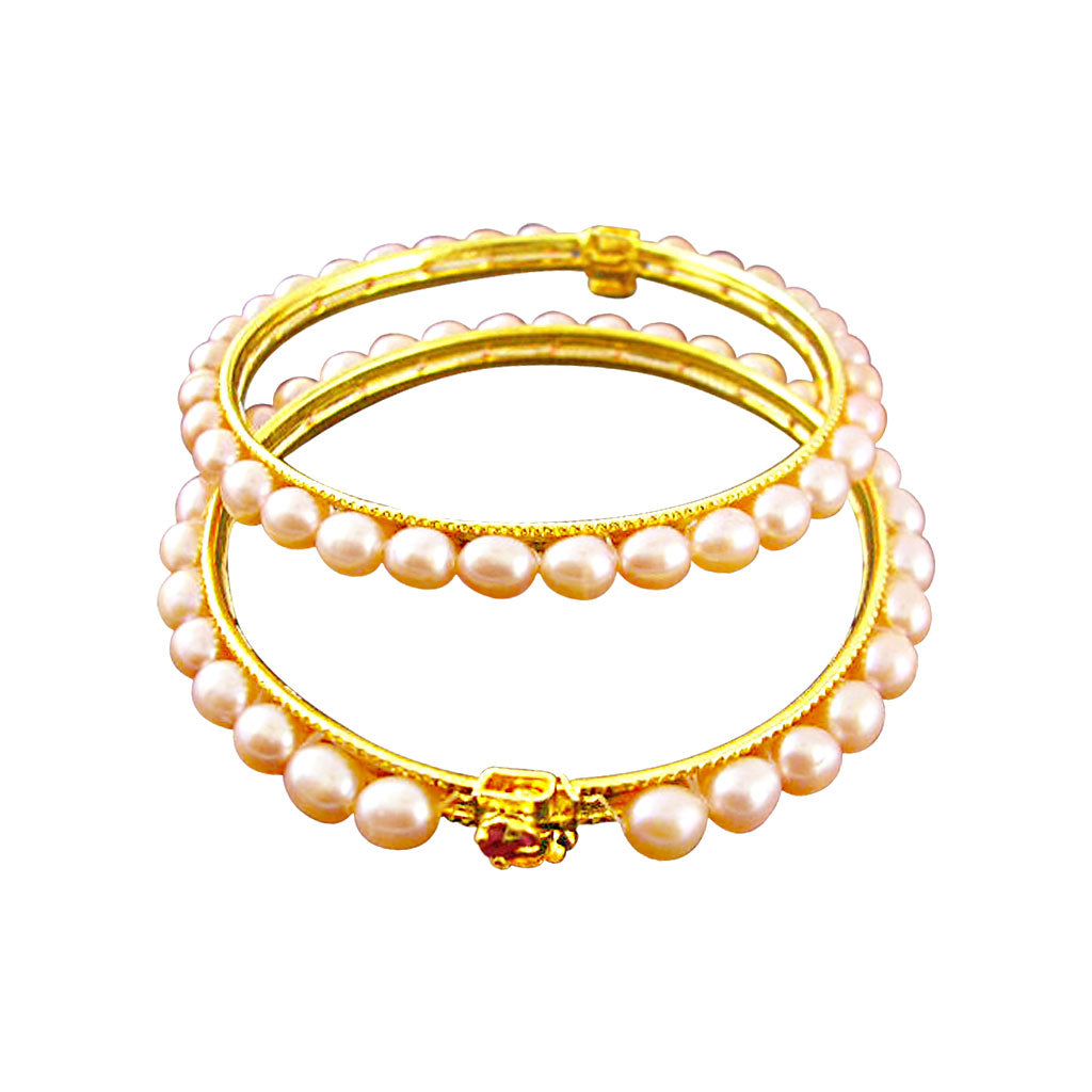 J Pearls Peach Oval Pearl Bangles - Real Pearl Jewelry - J Pearls