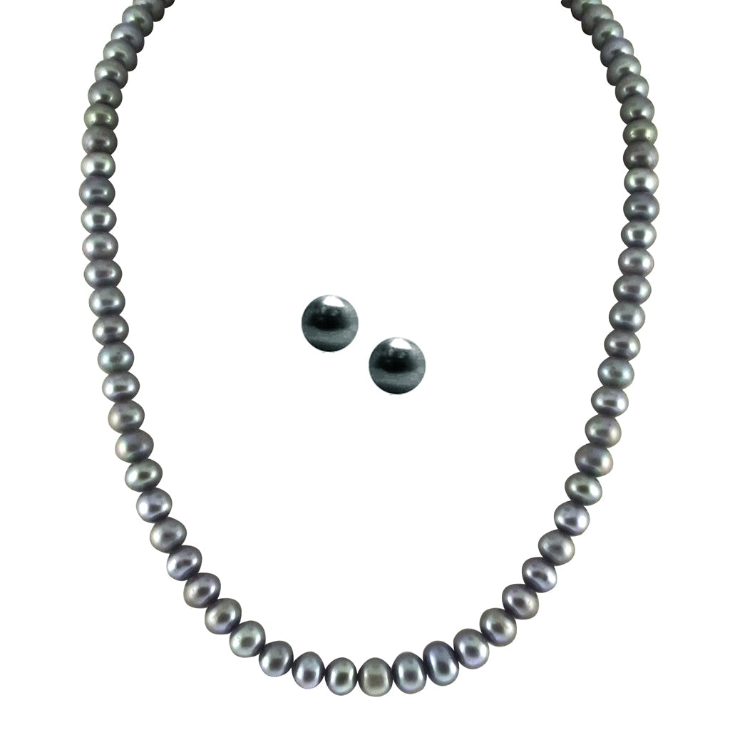 J Pearls Single Line Grey Pearl Set - Real Pearl Jewelry - J Pearls