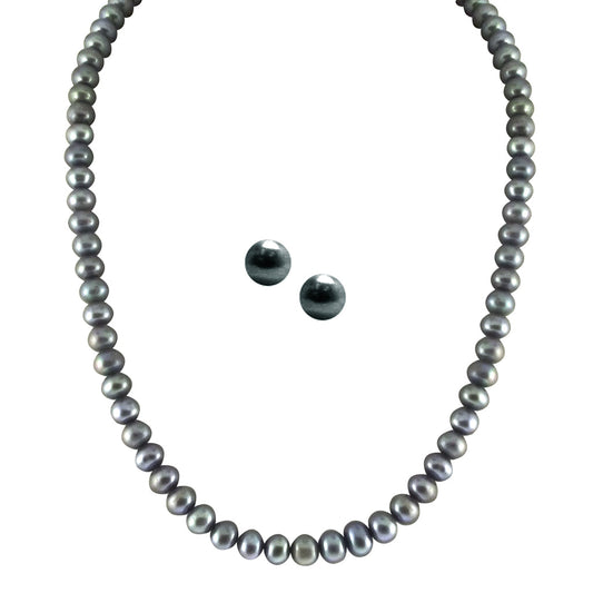 J Pearls Single Line Grey Pearl Set - Real Pearl Jewelry - J Pearls