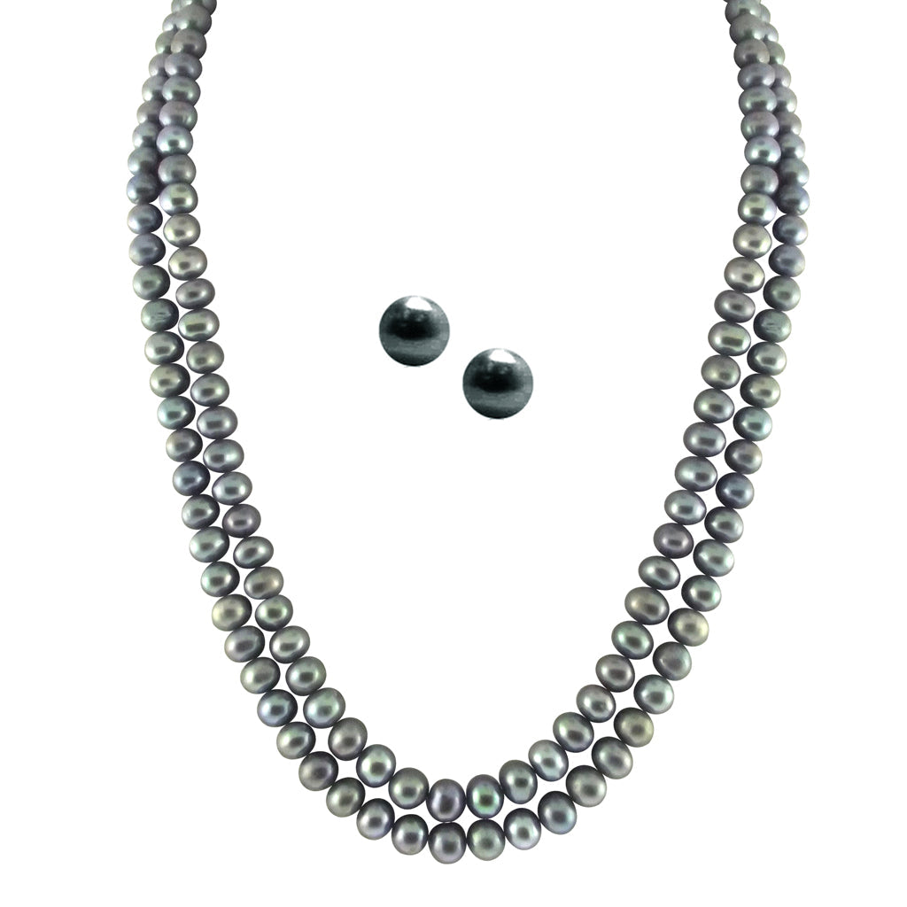 J Pearls 2 String Grey Pearl Set - Real Pearl Jewelry - J Pearls