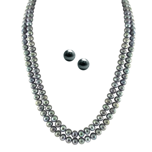 J Pearls 2 String Grey Pearl Set - Real Pearl Jewelry - J Pearls