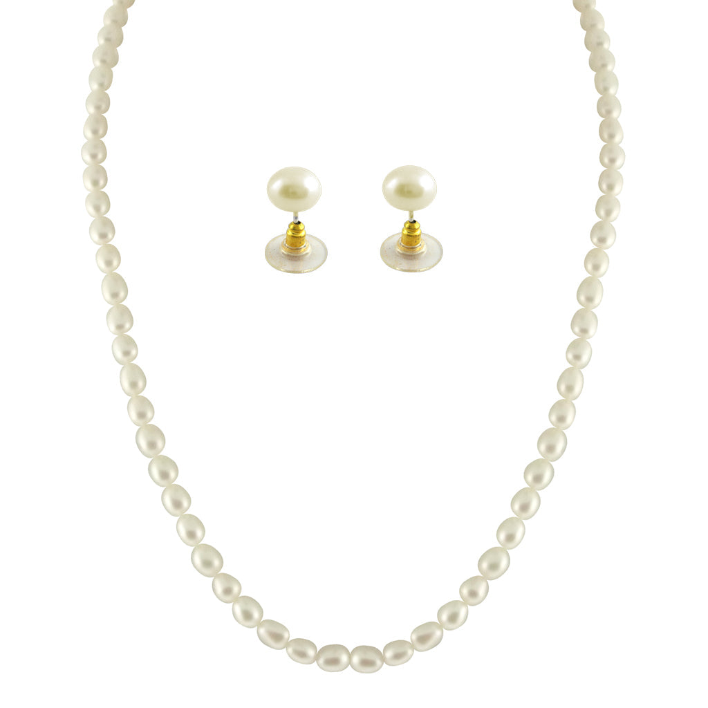 J Pearls 1 Line Oval Pearl Necklace - Real Pearl Jewelry | Swadesiicart