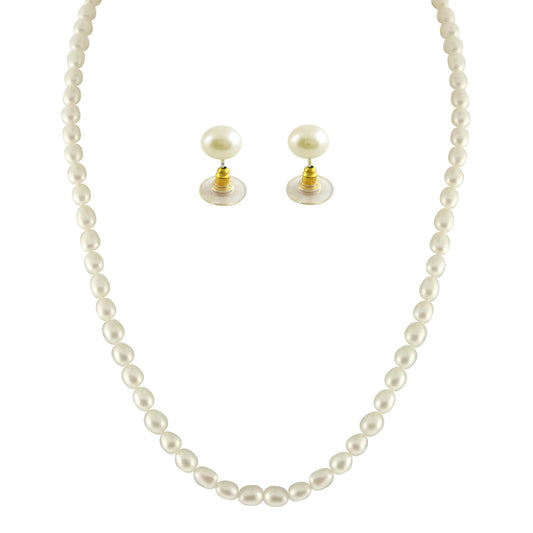 J Pearls 1 Line Oval Pearl Necklace - Real Pearl Jewelry | Swadesiicart