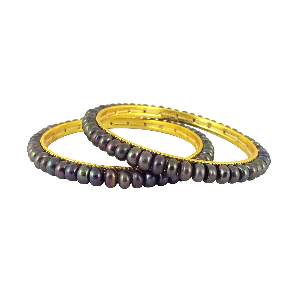 J Pearls Grey Button Pearl Bangles - Real Pearl Jewelry - J Pearls