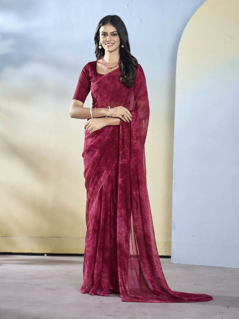 Burgundy Georgette Designer Printed Ready to Wear Saree - Samyana | Swadesiicart