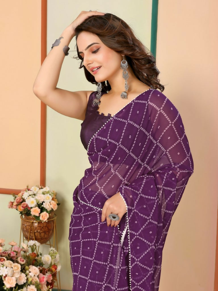 Purple Georgette Designer Printed Ready To Wear Saree - Elite | Swadesiicart