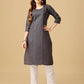 Jyoti Fashion Women's Grey Cotton Blend Embroidered Kurta Pant Set | Swadesiicart