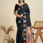 Vishnu Weaves Women's Black Banarasi Silk Zari Woven Saree with Blouse - Swadesiicart