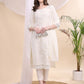 Beads & Swarovski Embroidered Kurta With Pant & Dupatta, White - Hiral Fashion