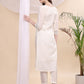 Beads & Swarovski Embroidered Kurta With Pant & Dupatta, White - Hiral Fashion