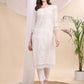 Beads & Swarovski Embroidered Kurta With Pant & Dupatta, White - Hiral Fashion