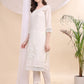 Beads & Swarovski Embroidered Kurta With Pant & Dupatta, White - Hiral Fashion