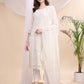 Beads & Swarovski Embroidered Kurta With Pant & Dupatta, White - Hiral Fashion