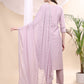 Applique Beads & Lace Embroidered Kurta With Pant & Dupatta, Lavender - Hiral Fashion