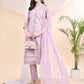 Applique Beads & Lace Embroidered Kurta With Pant & Dupatta, Lavender - Hiral Fashion