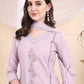 Applique Beads & Lace Embroidered Kurta With Pant & Dupatta, Lavender - Hiral Fashion