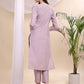 Applique Beads & Lace Embroidered Kurta With Pant & Dupatta, Lavender - Hiral Fashion