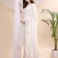 Applique Beads & Lace Embroidered Kurta With Pant & Dupatta, White - Hiral Fashion