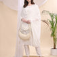 Applique Beads & Lace Embroidered Kurta With Pant & Dupatta, White - Hiral Fashion