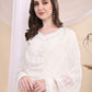 Applique Beads & Lace Embroidered Kurta With Pant & Dupatta, White - Hiral Fashion