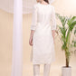 Applique Beads & Lace Embroidered Kurta With Pant & Dupatta, White - Hiral Fashion