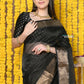 Very Much Indian Rajsi - Handloom Ari Checks Cotton Silk Saree With Golden Border - Black | Swadesiicart