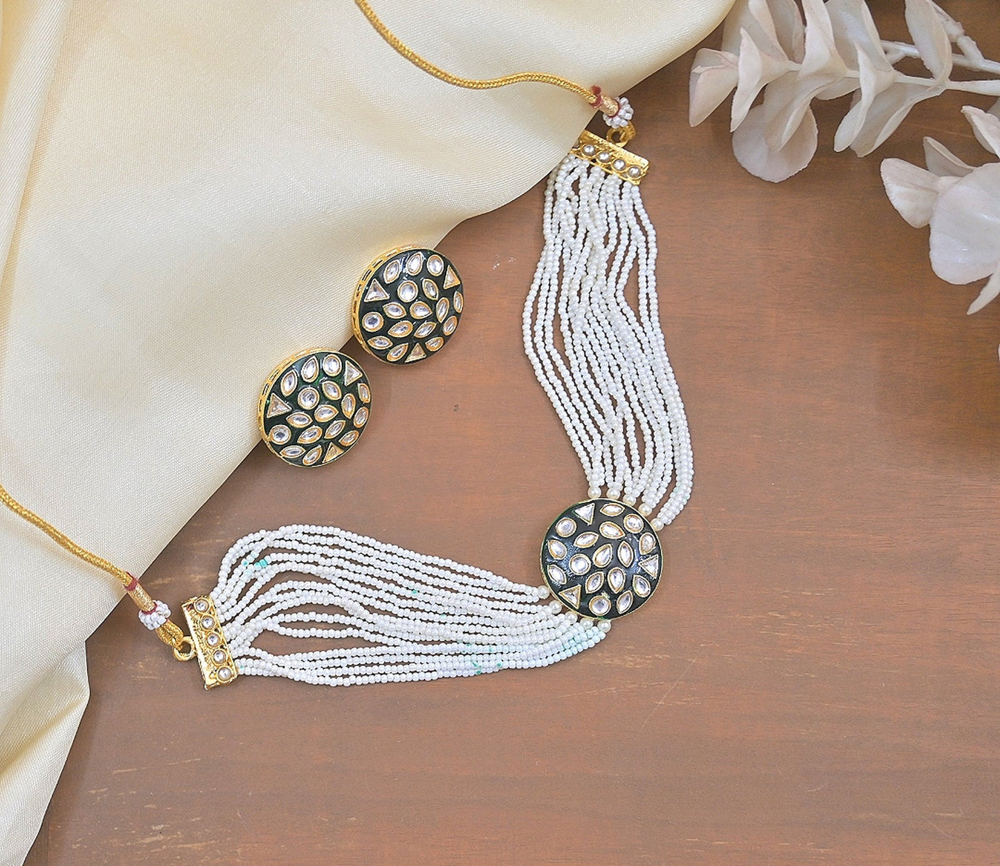 Jewel City Elegant Meenakari Pearl Choker Set - Handcrafted Kundan Necklace with Matching Studs | Swadesiicart