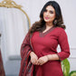 The52 Maroon Women's Gorgeous Parampara Fabric Embroidered Work Straight Kurta Pant and Dupatta Set - Swadesiicart