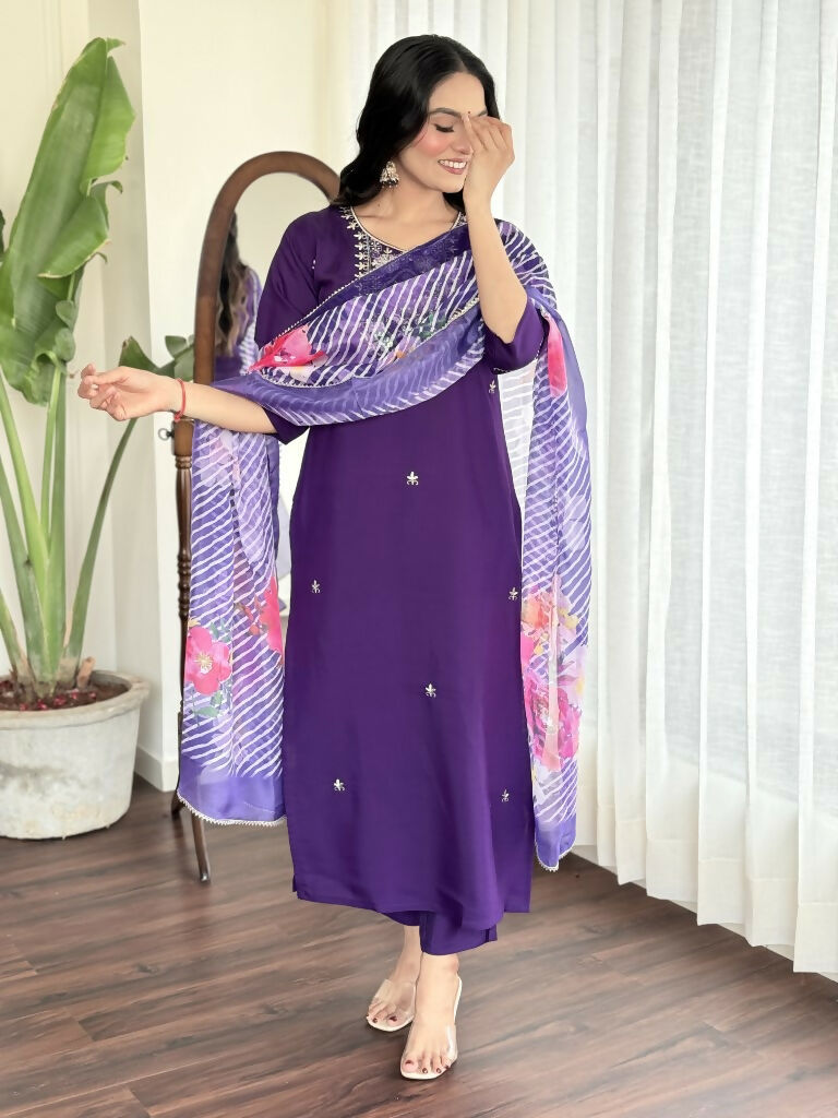 Blue Viscose Chanderi Stitched Suit With Dupatta - Tanisha | Swadesiicart