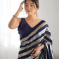 Blue Georgette Sequance Embroidery Work Border Saree - Sitare