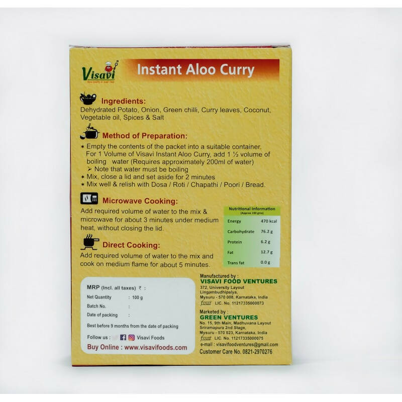 Visavi Instant Aloo Curry (Palya) - Swadesiicart