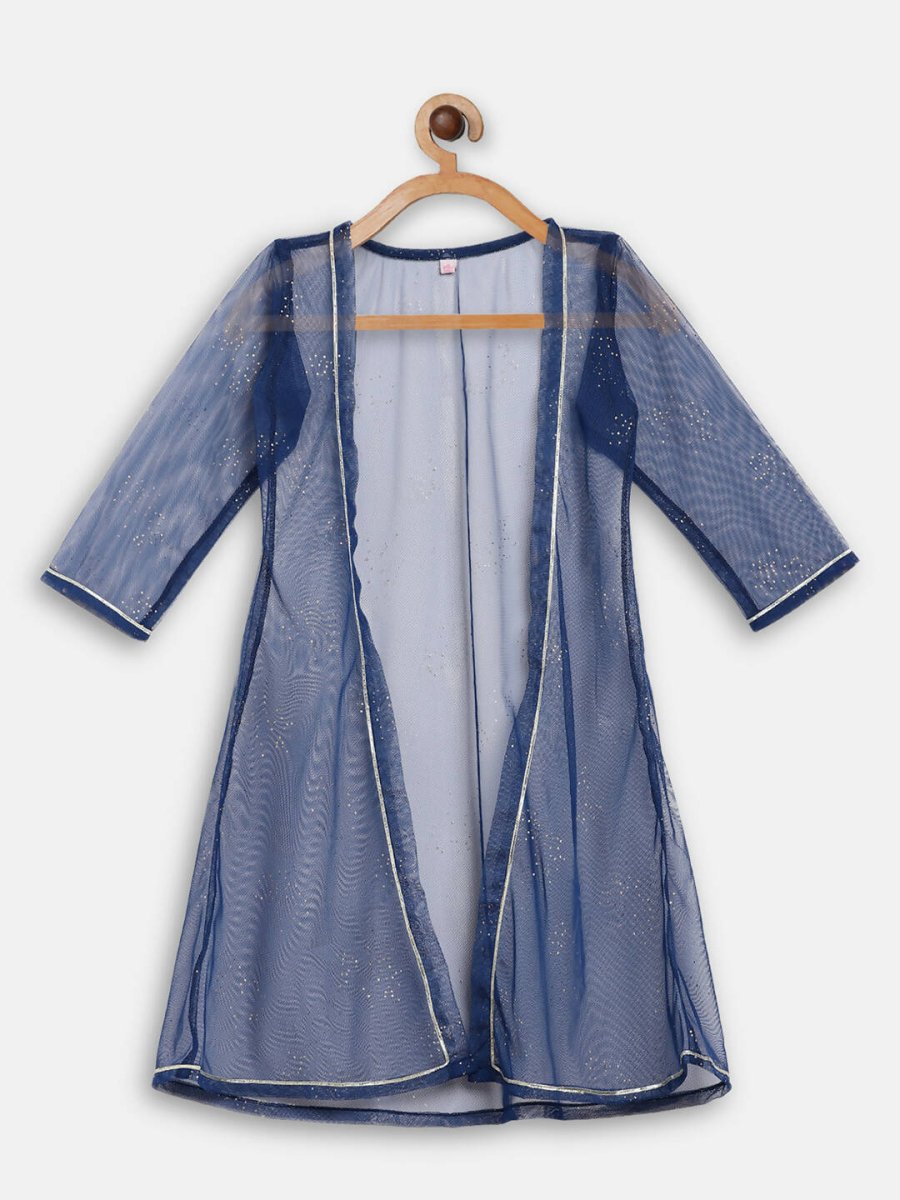 Ahalyaa Off White Cotton Printed Kids Top and Palazzo With Net Jacket For Girls | Swadesiicart